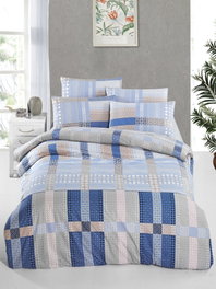 L'essentiel linge de maison Juego de funda de edredón Ranforce Individual Azul y Beige